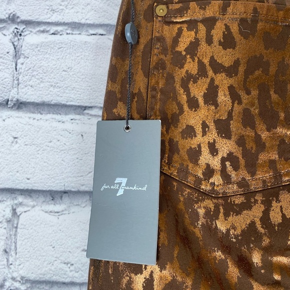 7 For All Mankind Metallic Gold & Brown Animal Print Leopard Skinny Jeans size 6 - Picture 10 of 16